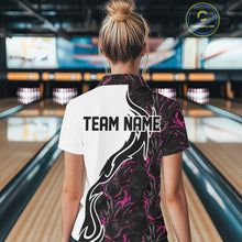 Load image into Gallery viewer, Custom Black And Pink Flame Bowling Team Shirts, Bowling League Shirt Women Jersey IPHW10546