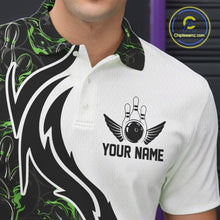 Load image into Gallery viewer, Custom Black And Green Flame Bowling Team Shirts, Bowling League Shirt Men Bowling Jersey IPHW10547