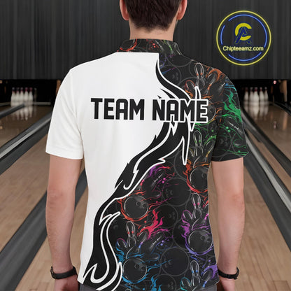 Custom Colorful Flame Bowling Team Shirts, Bowling League Shirt Men Bowling Jersey IPHW10548