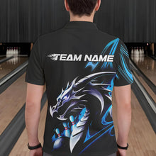 Load image into Gallery viewer, Custom Black And Blue Flame Dragon Bowling Polo Shirts For Men, Dragon Bowling League Shirt IPHW8702