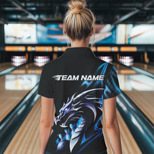 Load image into Gallery viewer, Custom Black And Blue Flame Dragon Bowling Womens Polo Shirts, Dragon Bowling League Shirt IPHW8702