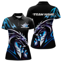 Load image into Gallery viewer, Custom Black And Blue Flame Dragon Bowling Womens Polo Shirts, Dragon Bowling League Shirt IPHW8702