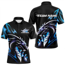 Load image into Gallery viewer, Custom Black And Blue Flame Dragon Bowling Polo Shirts For Men, Dragon Bowling League Shirt IPHW8702