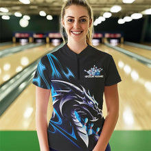 Load image into Gallery viewer, Custom Black And Blue Flame Dragon Bowling Women Quarter-Zip Shirts, Bowling League Shirt IPHW8702