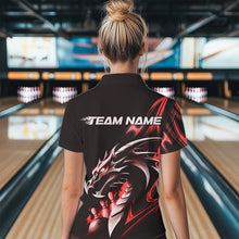 Load image into Gallery viewer, Custom Black And Red Flame Dragon Bowling Polo Shirt For Women, Dragon Bowling League Shirt IPHW8703
