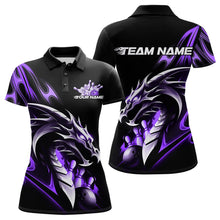 Load image into Gallery viewer, Custom Black And Purple Flame Dragon Bowling Womens Polo Shirt, Dragon Bowling League Shirt IPHW8704