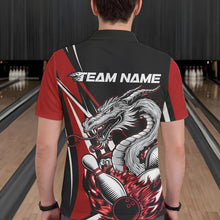 Load image into Gallery viewer, Custom Black And Red Flame Dragon Bowling Jerseys, Dragon Men Bowling Team Polo Shirts IPHW8710