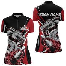 Load image into Gallery viewer, Custom Black And Red Flame Dragon Bowling Jerseys, Women Bowling Team Quarter-Zip Shirts IPHW8710
