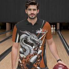 Load image into Gallery viewer, Custom Black And Orange Flame Dragon Bowling Jerseys, Dragon Men Bowling Team Polo Shirts IPHW8711