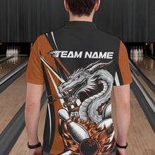 Load image into Gallery viewer, Custom Black And Orange Flame Dragon Bowling Jerseys, Dragon Men Bowling Team Polo Shirts IPHW8711