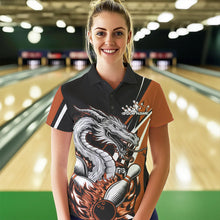 Load image into Gallery viewer, Custom Black And Orange Flame Dragon Bowling Jerseys, Dragon Women Bowling Team Polo Shirts IPHW8711
