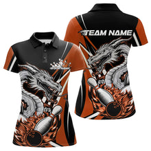 Load image into Gallery viewer, Custom Black And Orange Flame Dragon Bowling Jerseys, Dragon Women Bowling Team Polo Shirts IPHW8711