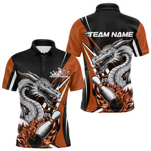 Load image into Gallery viewer, Custom Black And Orange Flame Dragon Bowling Jerseys, Dragon Men Bowling Team Polo Shirts IPHW8711