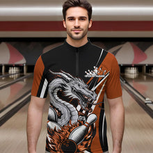 Load image into Gallery viewer, Custom Black And Orange Flame Dragon Bowling Jerseys, Dragon Men Bowling Team Quarter-Zip Shirts IPHW8711