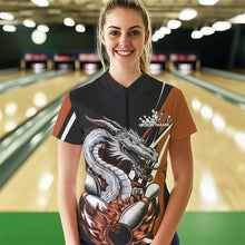 Load image into Gallery viewer, Custom Black And Orange Flame Dragon Bowling Jerseys Women Bowling Team Quarter-Zip Shirts IPHW8711