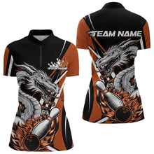 Load image into Gallery viewer, Custom Black And Orange Flame Dragon Bowling Jerseys Women Bowling Team Quarter-Zip Shirts IPHW8711