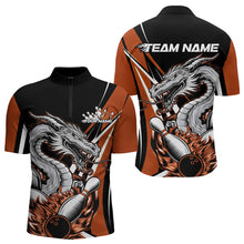 Load image into Gallery viewer, Custom Black And Orange Flame Dragon Bowling Jerseys, Dragon Men Bowling Team Quarter-Zip Shirts IPHW8711