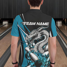 Load image into Gallery viewer, Custom Black And Blue Flame Dragon Bowling Jerseys, Dragon Men Bowling Team Polo Shirts IPHW8712