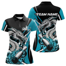 Load image into Gallery viewer, Custom Black And Blue Flame Dragon Bowling Jerseys, Dragon Women Bowling Team Polo Shirts IPHW8712