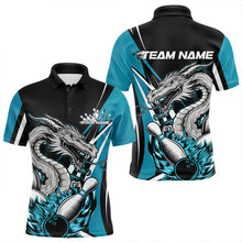 Load image into Gallery viewer, Custom Black And Blue Flame Dragon Bowling Jerseys, Dragon Men Bowling Team Polo Shirts IPHW8712