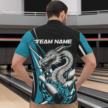 Load image into Gallery viewer, Custom Black And Blue Flame Dragon Bowling Jerseys, Dragon Men Bowling Team Quarter-Zip Shirts IPHW8712