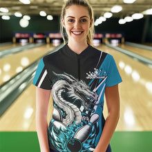 Load image into Gallery viewer, Custom Black And Blue Flame Dragon Bowling Jerseys Women Bowling Team Quarter-Zip Shirts IPHW8712