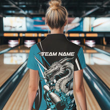 Load image into Gallery viewer, Custom Black And Blue Flame Dragon Bowling Jerseys Women Bowling Team Quarter-Zip Shirts IPHW8712