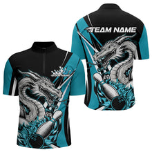 Load image into Gallery viewer, Custom Black And Blue Flame Dragon Bowling Jerseys, Dragon Men Bowling Team Quarter-Zip Shirts IPHW8712