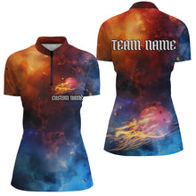 Load image into Gallery viewer, Galaxy Bowling Shirts For Women, Custom Name Flame Bowling Ball Team Jerseys IPHW6191