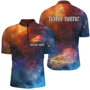 Galaxy Bowling Shirts For Men And Women, Custom Name Flame Bowling Ball Team Jerseys IPHW6191