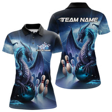 Load image into Gallery viewer, Custom Blue Thunder Lightning Dragon Bowling Polo Shirts For Women, Bowling Team Uniform IPHW8950