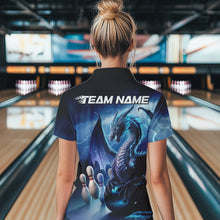 Load image into Gallery viewer, Custom Blue Thunder Lightning Dragon Bowling Women Quarter-Zip Shirts, Bowling Team Uniform IPHW8950