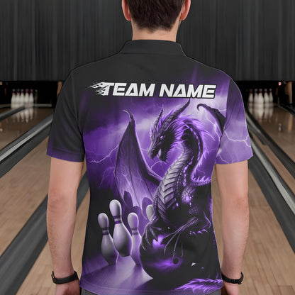 Custom Purple Thunder Lightning Dragon Bowling Polo Shirts For Men, Bowling Team Uniform IPHW8951
