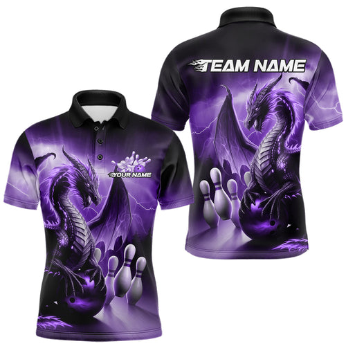 Custom Purple Thunder Lightning Dragon Bowling Polo Shirts For Men, Bowling Team Uniform IPHW8951