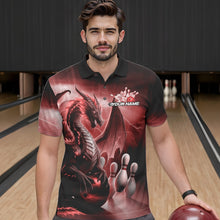 Load image into Gallery viewer, Custom Red Thunder Lightning Dragon Bowling Polo Shirts For Men, Bowling Team Uniform IPHW8952