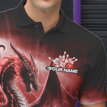 Load image into Gallery viewer, Custom Red Thunder Lightning Dragon Bowling Polo Shirts For Men, Bowling Team Uniform IPHW8952