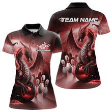 Load image into Gallery viewer, Custom Red Thunder Lightning Dragon Bowling Polo Shirts For Women, Bowling Team Uniform IPHW8952