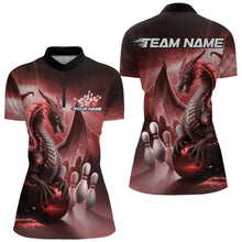 Load image into Gallery viewer, Custom Red Thunder Lightning Dragon Bowling Women Quarter-Zip Shirts, Bowling Team Uniform IPHW8952