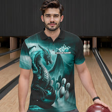 Load image into Gallery viewer, Custom Turquoise Blue Thunder Lightning Dragon Bowling Polo Shirts For Men, Team Uniform IPHW8953