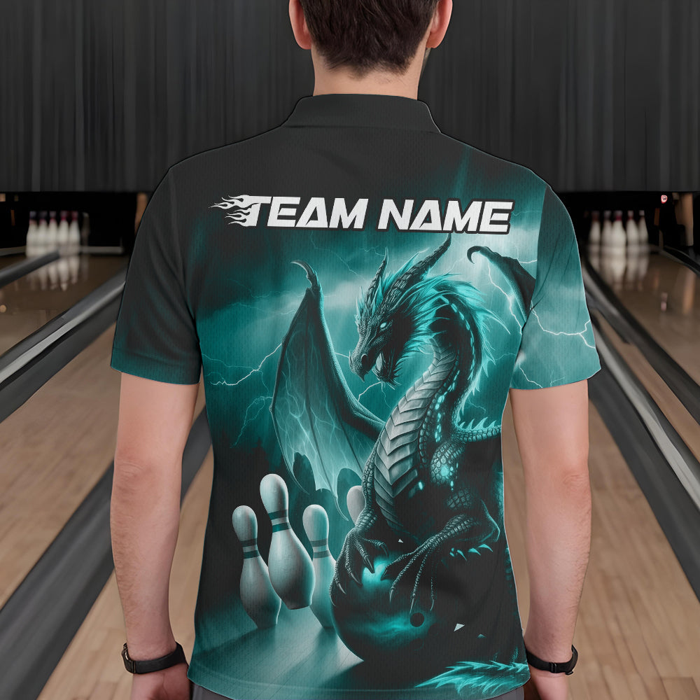 Custom Turquoise Blue Thunder Lightning Dragon Bowling Polo Shirts For Men, Team Uniform IPHW8953