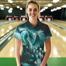 Load image into Gallery viewer, Custom Turquoise Blue Thunder Lightning Dragon Bowling Polo Shirts For Women, Team Uniform IPHW8953
