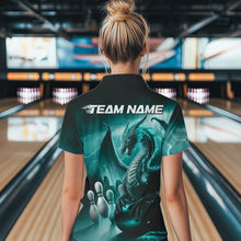 Load image into Gallery viewer, Custom Turquoise Blue Thunder Lightning Dragon Bowling Polo Shirts For Women, Team Uniform IPHW8953