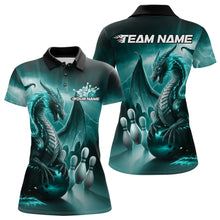 Load image into Gallery viewer, Custom Turquoise Blue Thunder Lightning Dragon Bowling Polo Shirts For Women, Team Uniform IPHW8953
