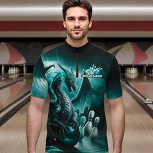 Load image into Gallery viewer, Custom Turquoise Blue Thunder Lightning Dragon Bowling Quarter-Zip Shirts For Men, Team Uniform IPHW8953