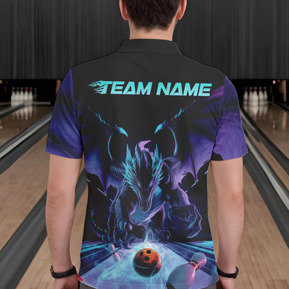 Custom Blue And Purple Dragon Bowling Jerseys, Dragon Bowling Team Polo Shirts For Men IPHW8954