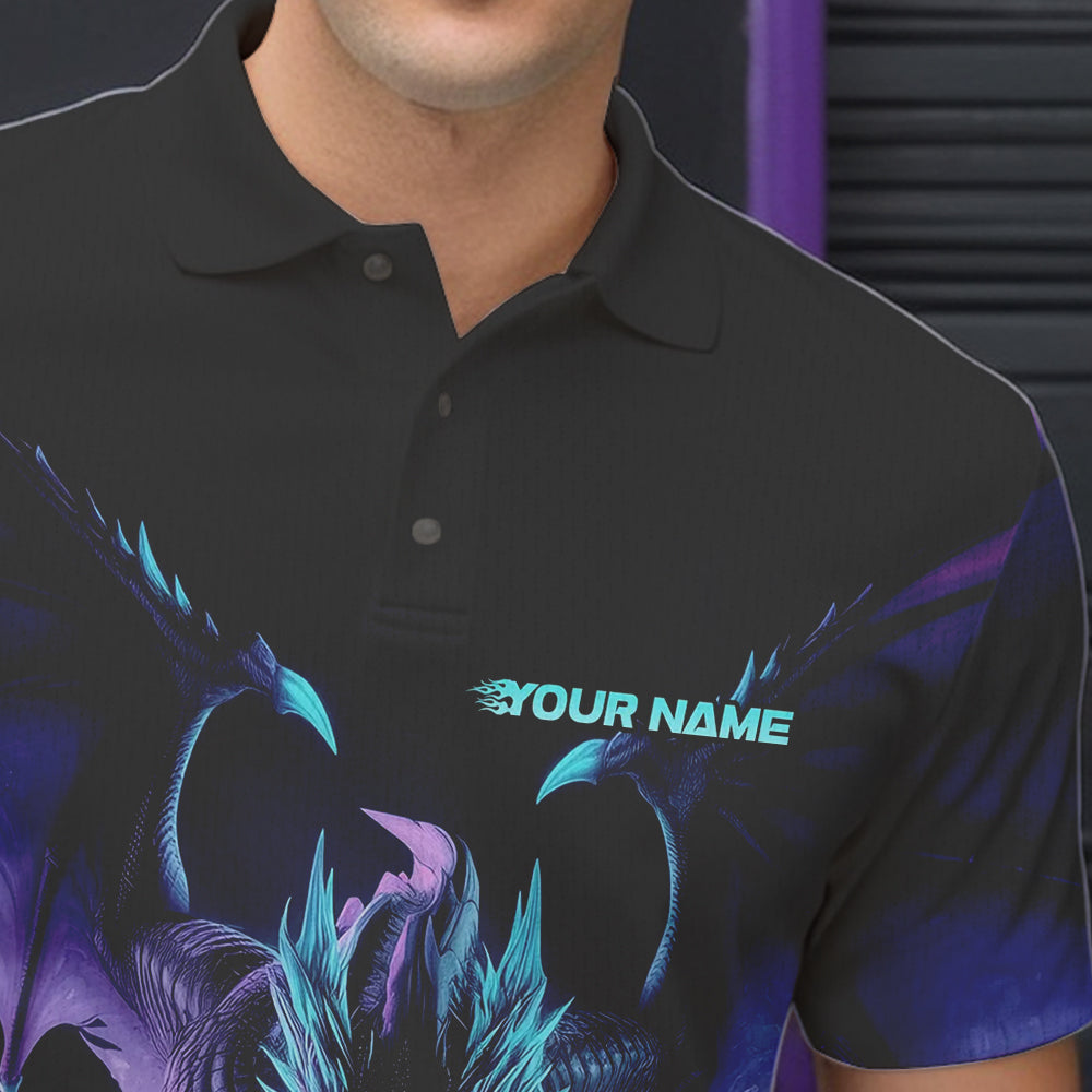 Custom Blue And Purple Dragon Bowling Jerseys, Dragon Bowling Team Polo Shirts For Men IPHW8954