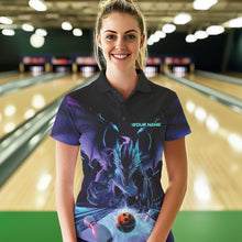 Load image into Gallery viewer, Custom Blue And Purple Dragon Bowling Jerseys, Dragon Bowling Team Polo Shirts For Women IPHW8954