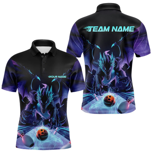 Custom Blue And Purple Dragon Bowling Jerseys, Dragon Bowling Team Polo Shirts For Men IPHW8954