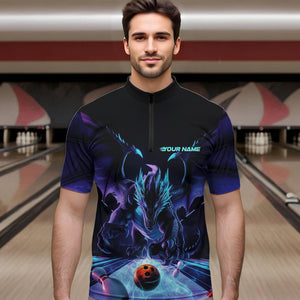 Custom Blue And Purple Dragon Bowling Jerseys, Dragon Bowling Team Quarter-Zip Shirts For Men IPHW8954