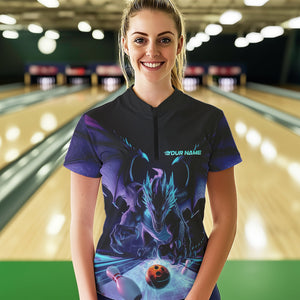 Custom Blue And Purple Dragon Bowling Jerseys, Dragon Bowling Team Women Quarter-Zip Shirts IPHW8954